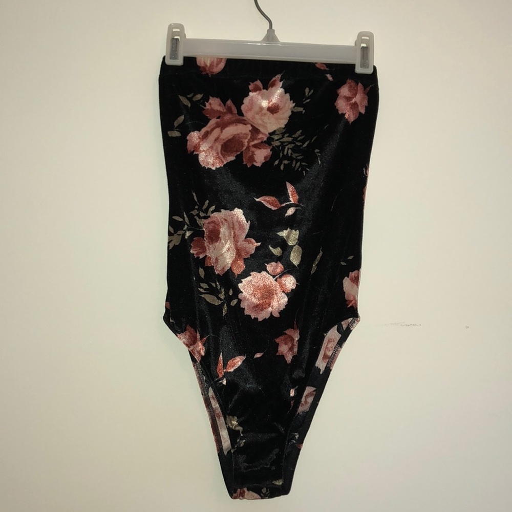 Velvet floral body suit